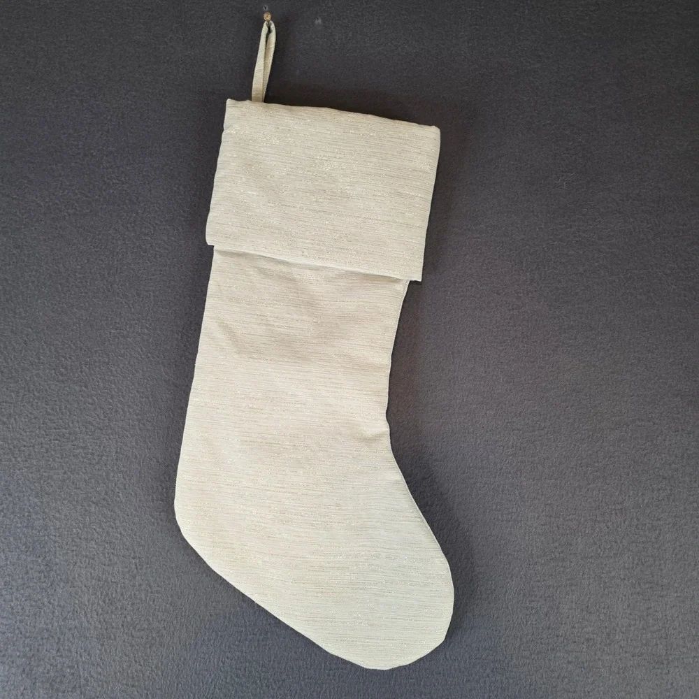 White Christmas Stocking Metallic‎ Silver Thread Woven Holiday Decor 18